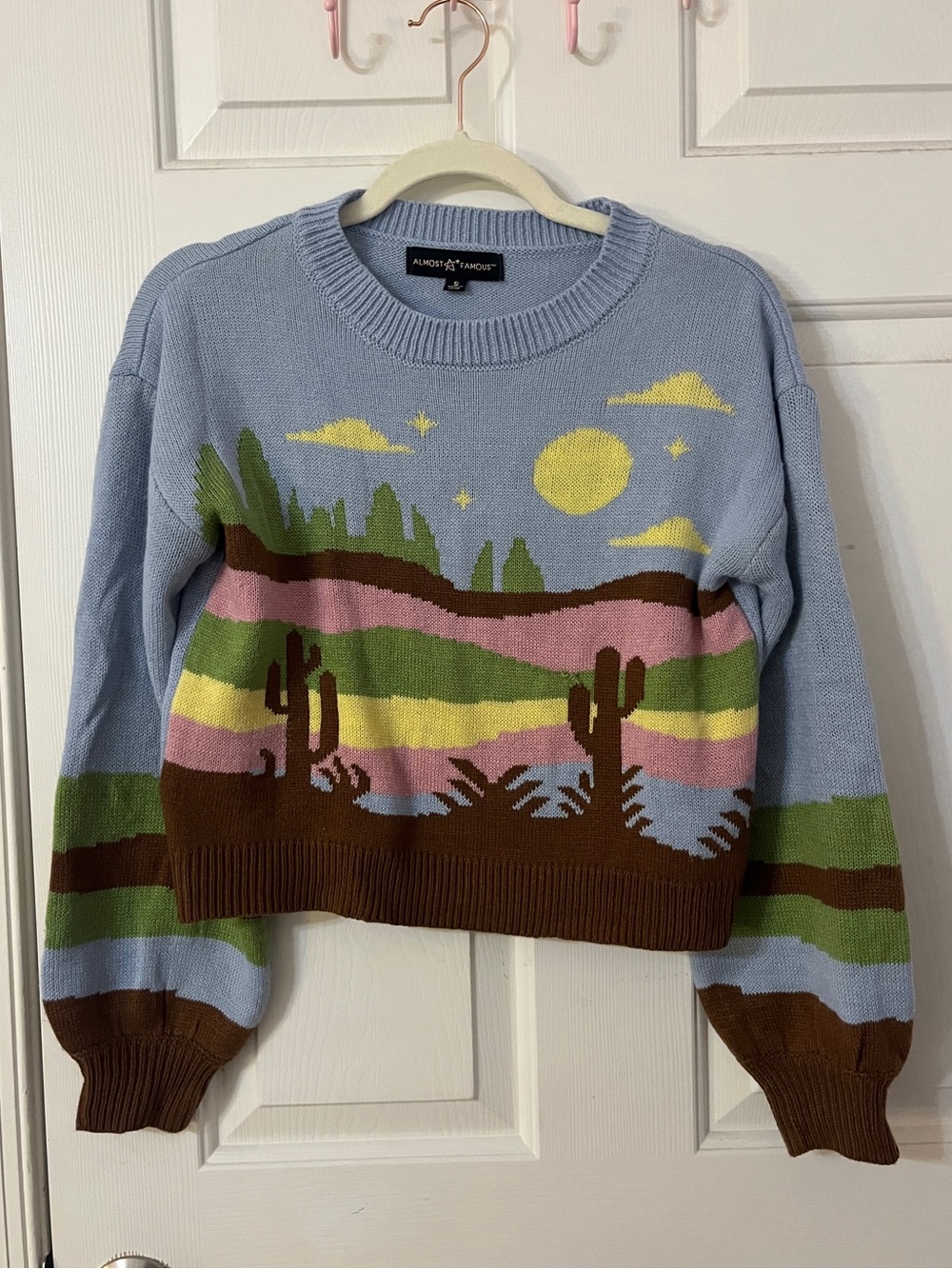 Almost Famous Light Blue Desert Scenery Crewneck Sweater